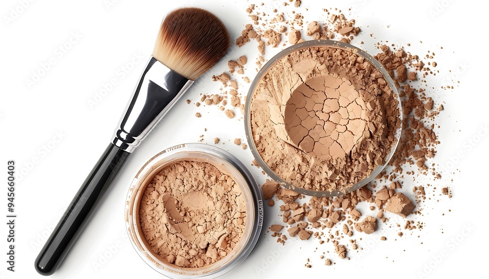 close up of a powder and make up brush on white background close up of a powder and make up brush on white background