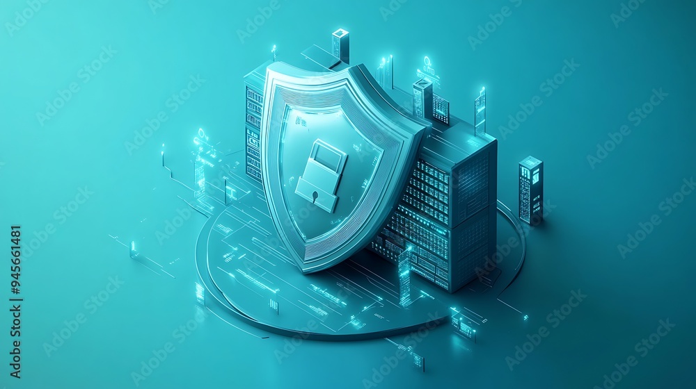 custom made wallpaper toronto digitalDigital security concept with a shield and servers representing data protection, cybersecurity, and secure information technology systems.