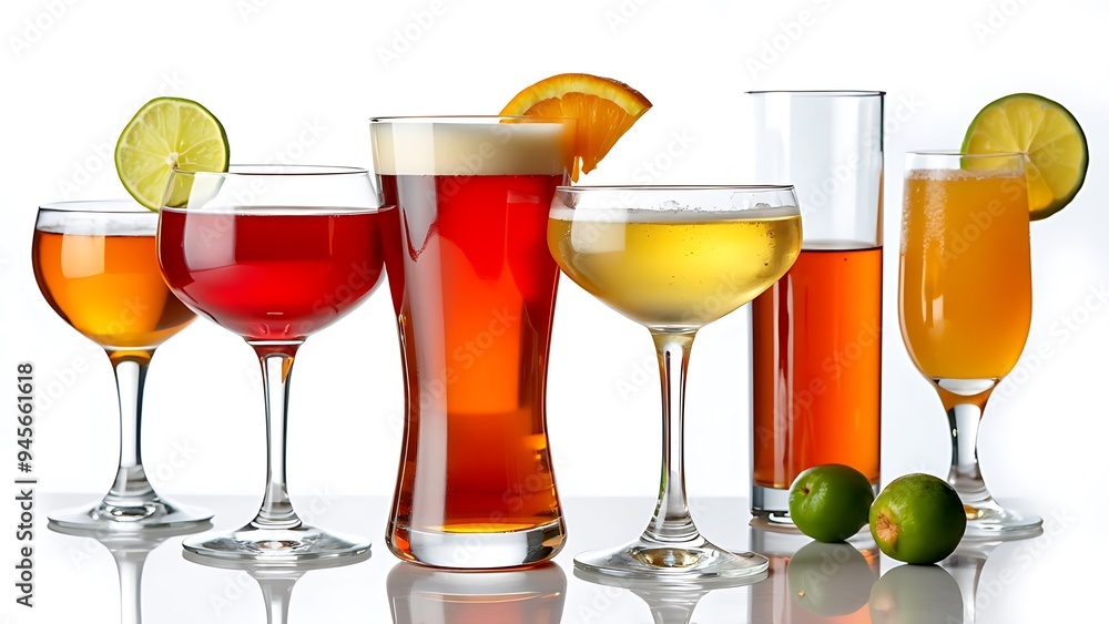 Different glasses of alcoholic drinks isolated on a white background Different glasses of alcoholic drinks isolated on a white background