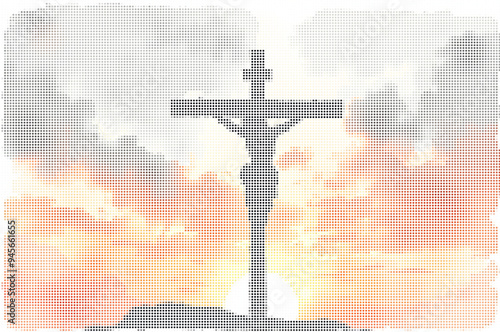 Jesus hanging from the cross, dot art, watercolor, cross