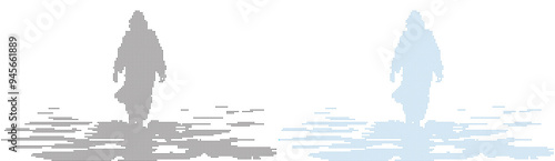 Jesus walking on water design set, dot art, watercolor