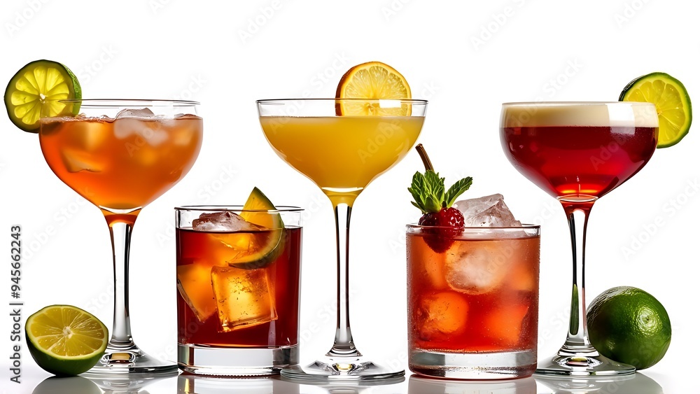 Set of classic alcohol cocktails isolated on white background Set of classic alcohol cocktails isolated on white background