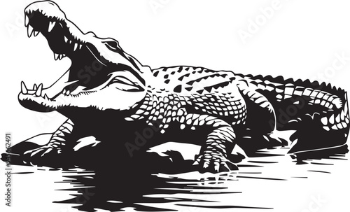 Crocodile vector black silhouette print design