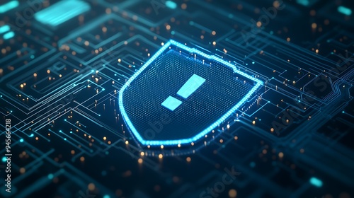 Digital security visualized with a glowing shield icon on a circuit board background, symbolizing data protection and cybersecurity.