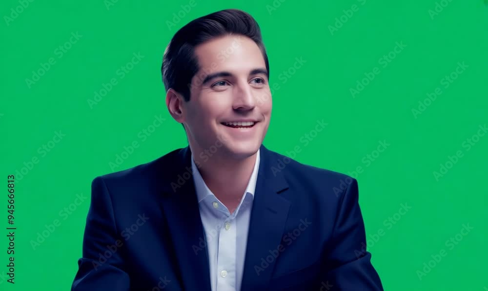 Chroma Green Screen Medium Portrait of Job Candidate in Online Interview Chroma Green Screen Medium Portrait of Job Candidate in Online Interview