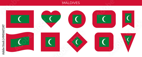 Maldives national flag set. Vector illustration isolated on white background