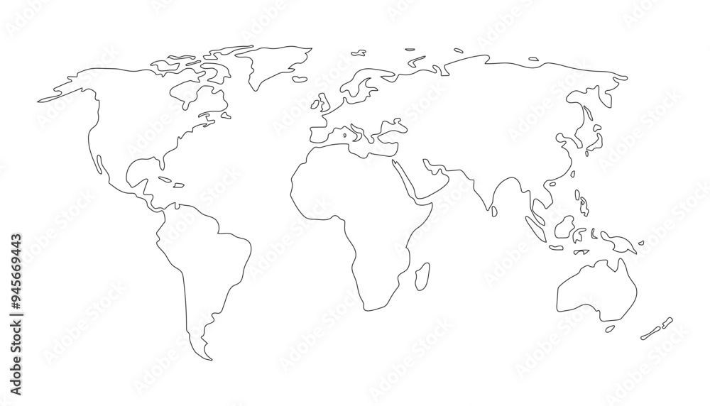 Non-detailed map of the world. Vector illustration in outline style Non-detailed map of the world. Vector illustration in outline style