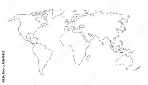 Non-detailed map of the world. Vector illustration in outline style