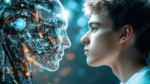 Chatbot Chat with AI, Artificial Intelligence. man using technology smart robot AI, artificial intelligence by enter command prompt for generates something, Futuristic technology transformation.