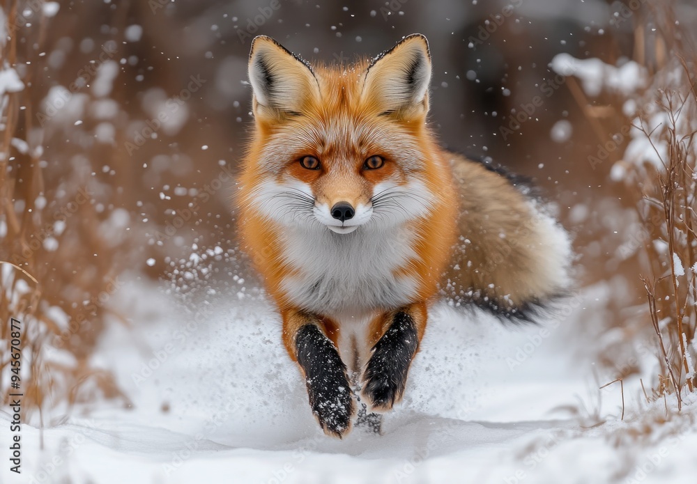 Red Fox Running in the Snow