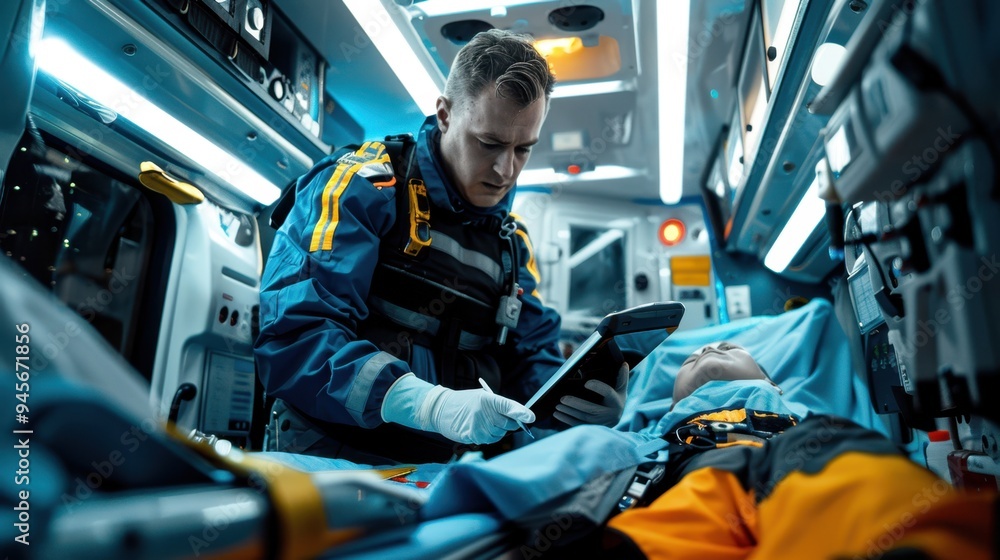 The paramedic in an ambulance The paramedic in an ambulance