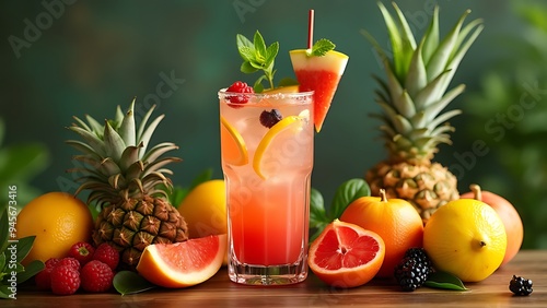 Freshening esthetic cocktails with fresh fruits and plants as decorations, concept photo