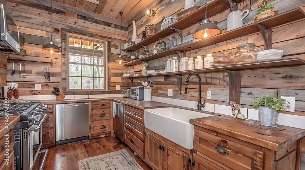 Capture the rustic charm of a kitchen with a farmhouse sink and wooden cabinets Capture the rustic charm of a kitchen with a farmhouse sink and wooden cabinets