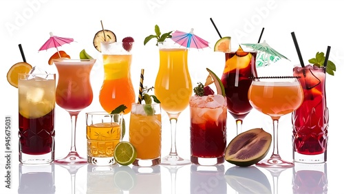 Set of cocktails soft and longdrinks in front of white background photo