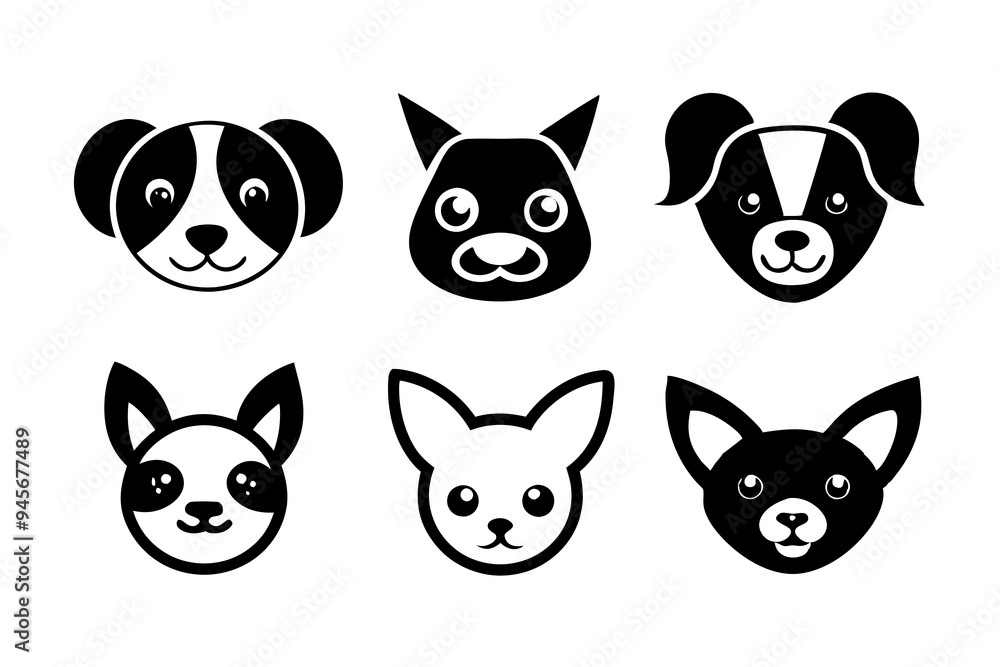 Fototapeta premium 6 Adorable Animal Head Logos: Rabbit, Cat, Dog, Cow, Pig, Panda | Vector Icons 