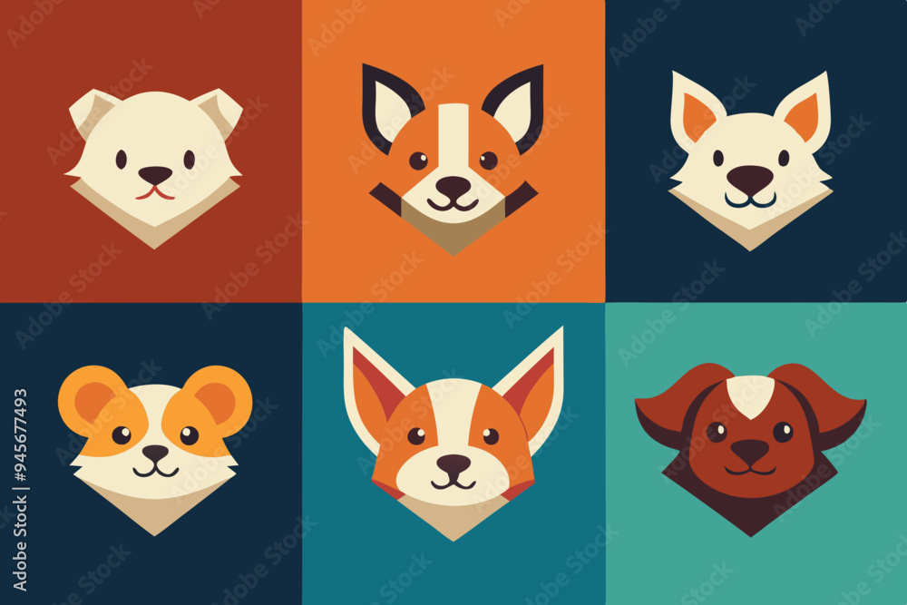 6 Adorable Animal Head Logos: Rabbit, Cat, Dog, Cow, Pig, Panda | Vector Icons 6 Adorable Animal Head Logos: Rabbit, Cat, Dog, Cow, Pig, Panda | Vector Icons