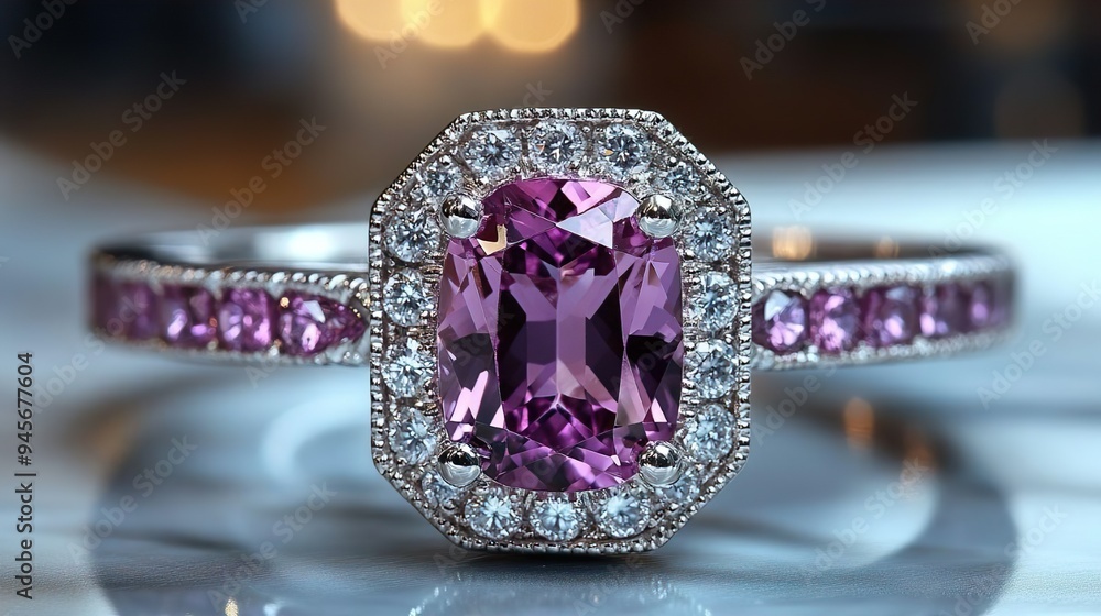 Fancy Design of a Large Amethyst and Diamonds Ring Fancy Design of a Large Amethyst and Diamonds Ring