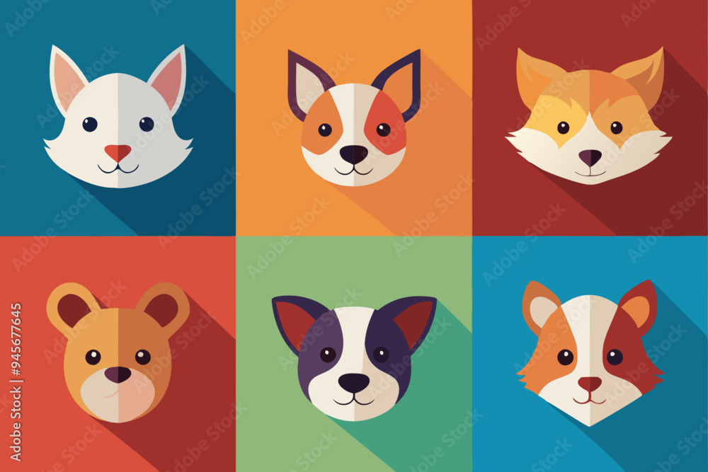 6 Adorable Animal Head Logos: Rabbit, Cat, Dog, Cow, Pig, Panda | Vector Icons 