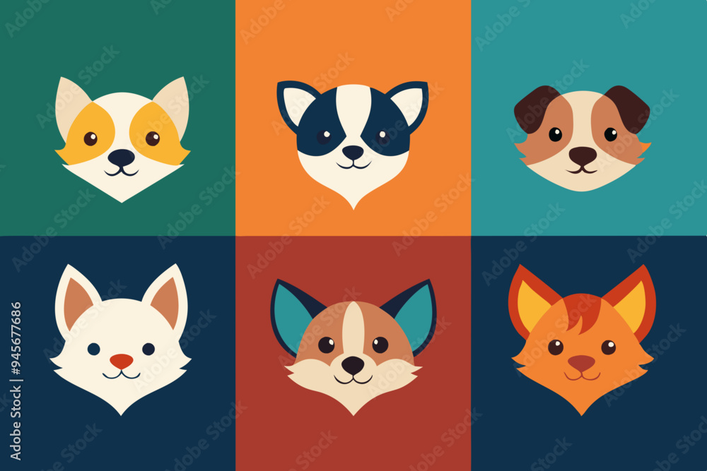 6 Adorable Animal Head Logos: Rabbit, Cat, Dog, Cow, Pig, Panda | Vector Icons 