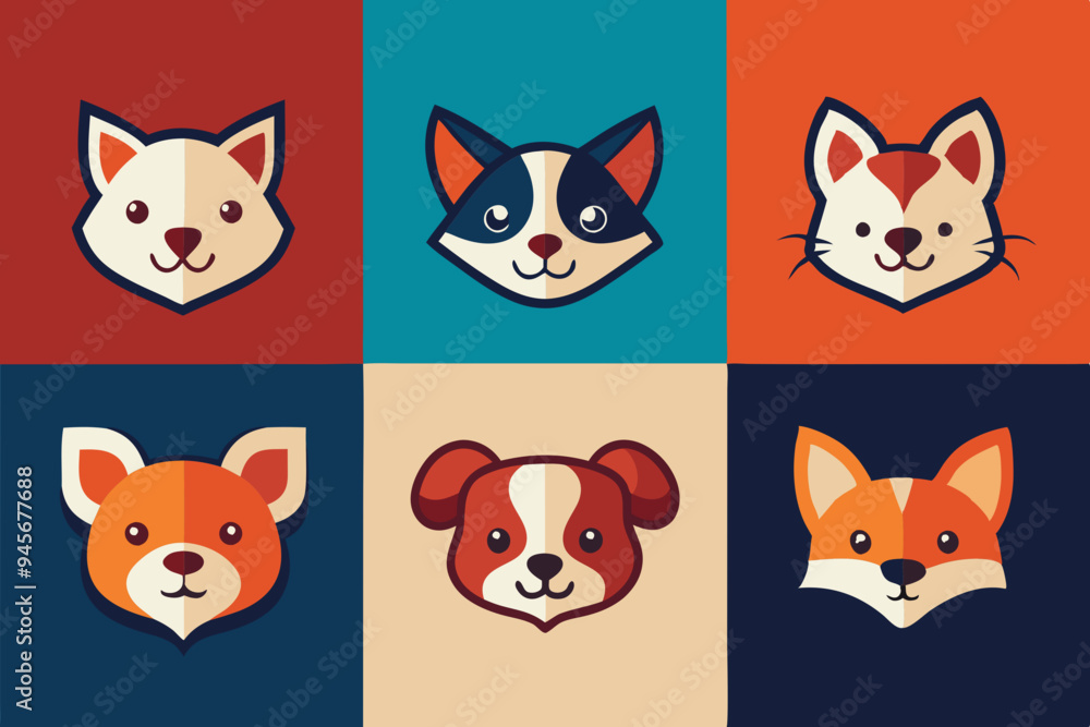 6 Adorable Animal Head Logos: Rabbit, Cat, Dog, Cow, Pig, Panda | Vector Icons 6 Adorable Animal Head Logos: Rabbit, Cat, Dog, Cow, Pig, Panda | Vector Icons