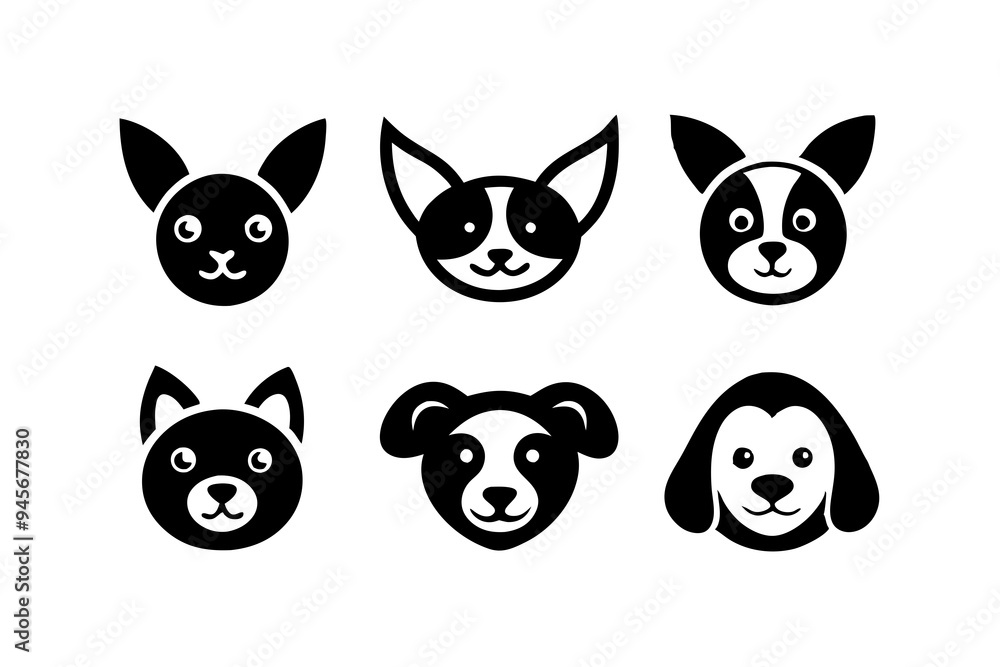 Fototapeta premium 6 Adorable Animal Head Logos: Rabbit, Cat, Dog, Cow, Pig, Panda | Vector Icons 