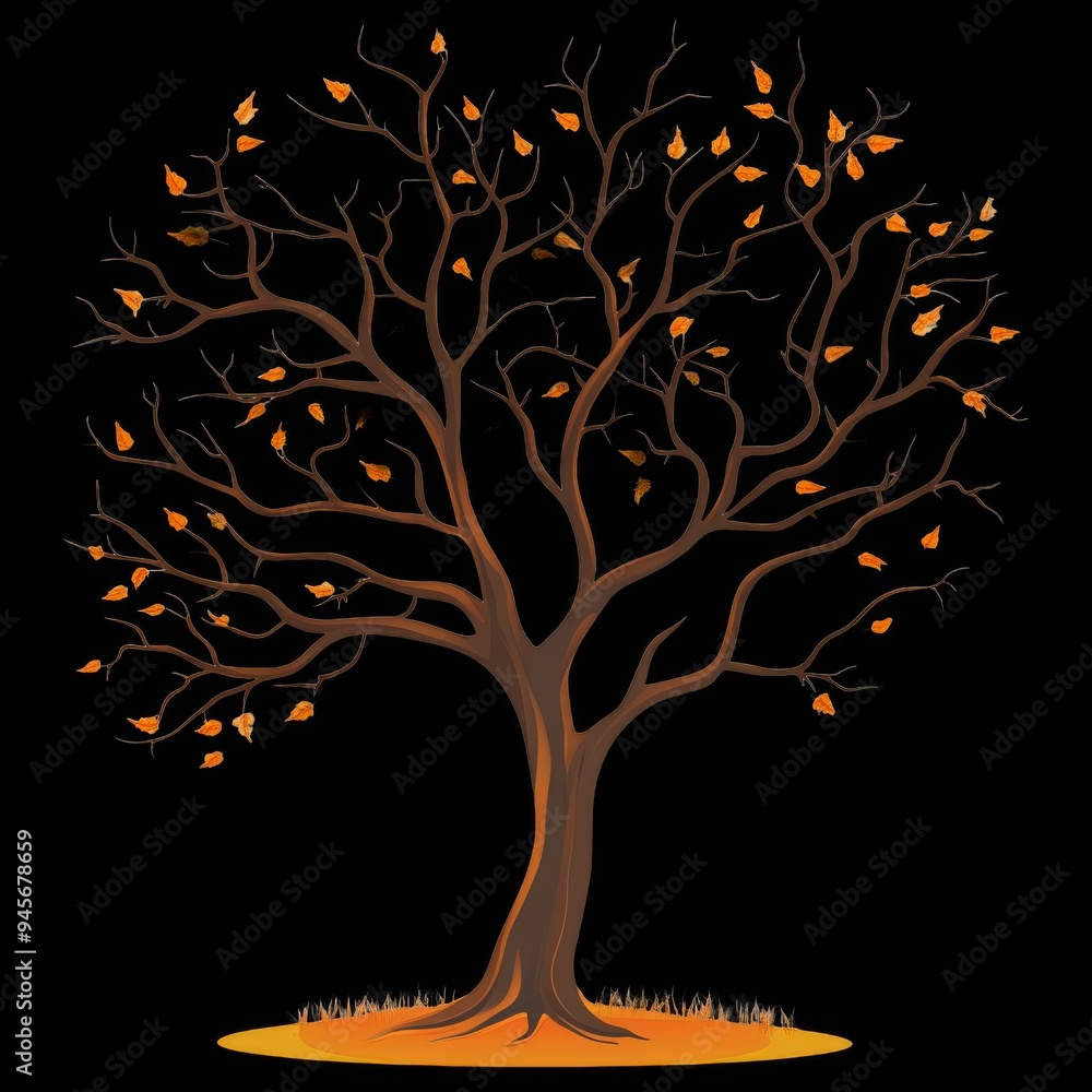 Autumn tree with leaves on transparent background, vector illustration Autumn tree with leaves on transparent background, vector illustration