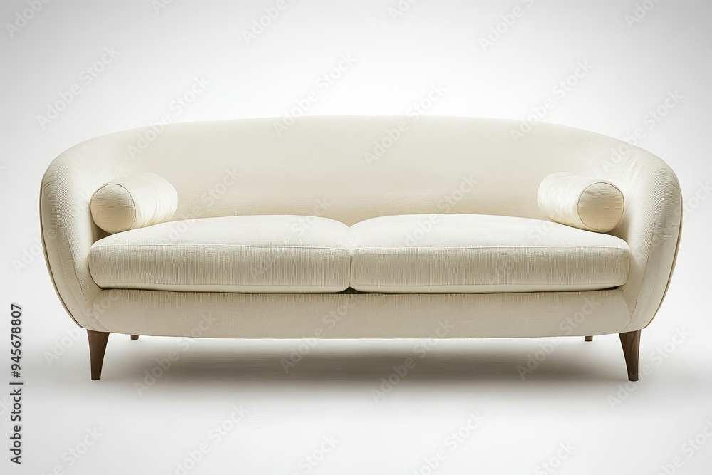 A modern, elegant cream-colored sofa with rounded edges and wooden legs. A modern, elegant cream-colored sofa with rounded edges and wooden legs.