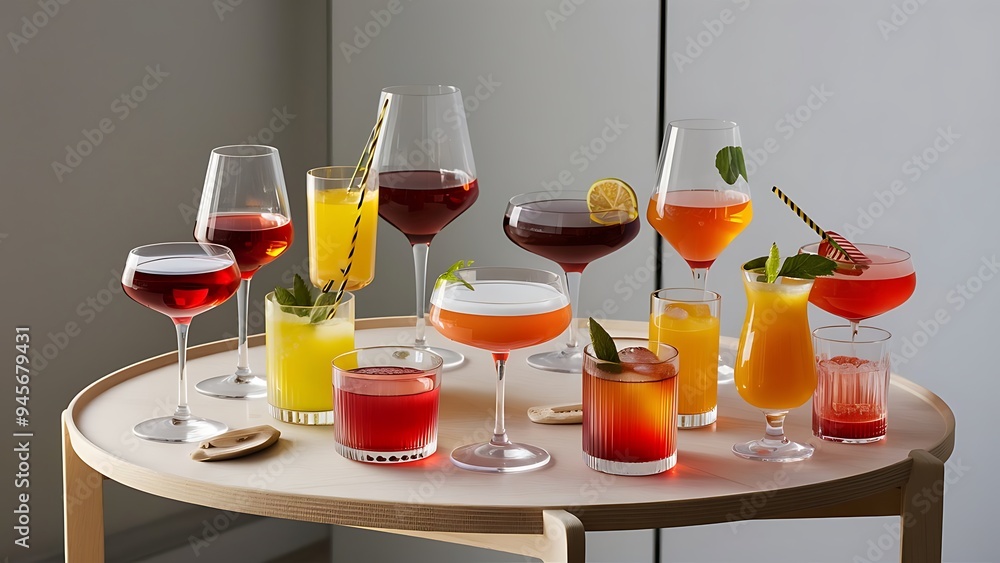 Alcohol and juice cocktails set for beverages design Alcohol and juice cocktails set for beverages design