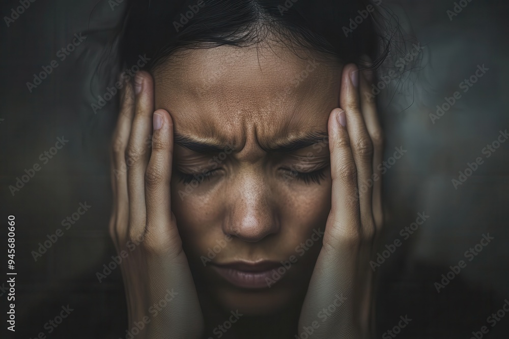 The individual appears overwhelmed, with their eyes shut tight and hands clutched to their head, conveying deep stress and anxiety. Generative AI The individual appears overwhelmed, with their eyes shut tight and hands clutched to their head, conveying deep stress and anxiety. Generative AI