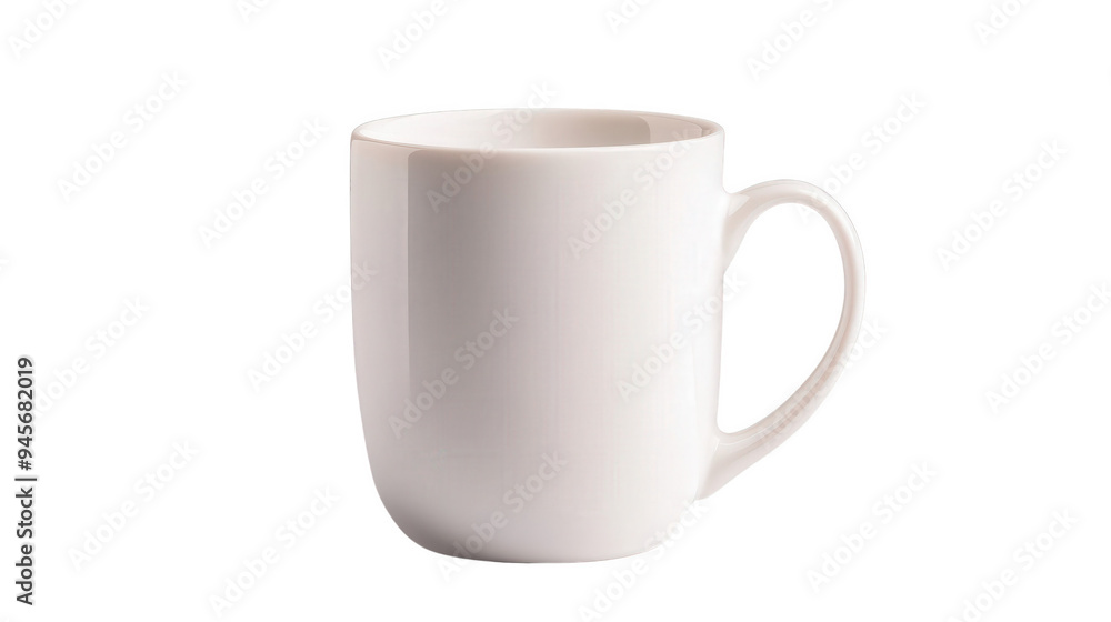 A white coffee cup sits on a white background
