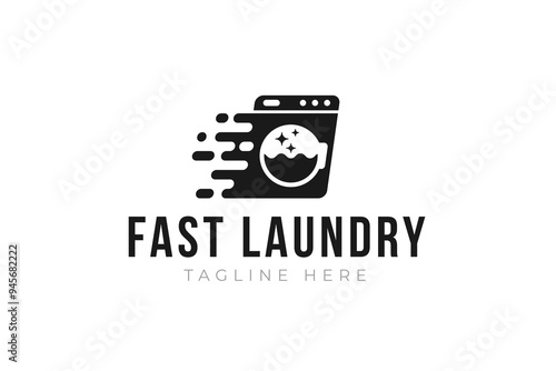 Fast and clean laundry logo design template. Washing machine with fast effect shape for laundry logo