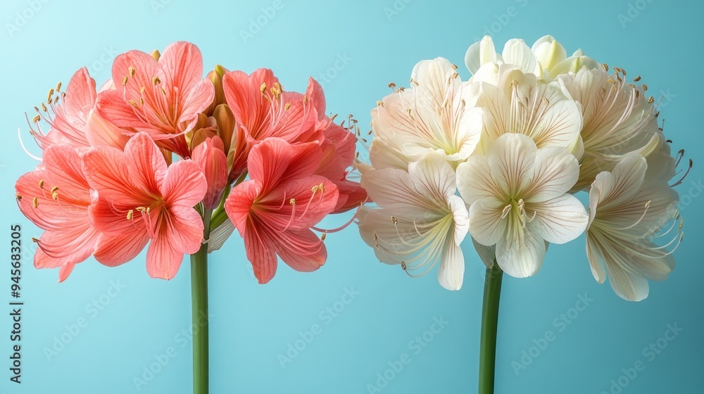 Pink and White Flowers on a Blue Background Pink and White Flowers on a Blue Background