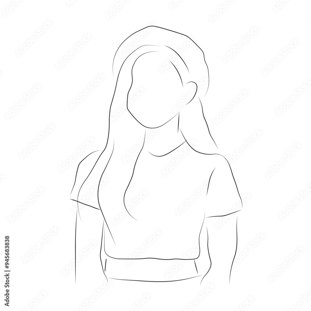 Black & White Woman, Line Drawing in vector design. Black & White Woman, Line Drawing in vector design.