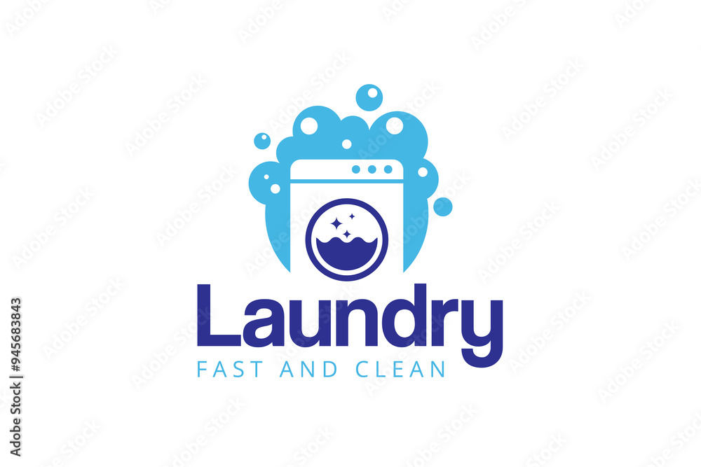 Laundry logo design template. Washing machine with bubbles illustration concept for laundry logo Laundry logo design template. Washing machine with bubbles illustration concept for laundry logo