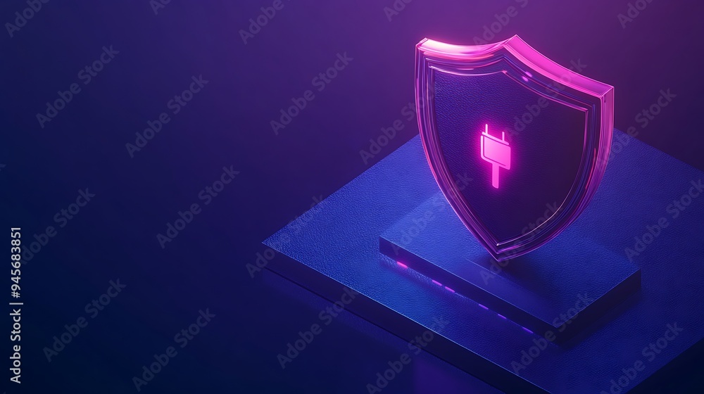 Neon cybersecurity shield icon representing data protection and online security in a futuristic digital environment. Neon cybersecurity shield icon representing data protection and online security in a futuristic digital environment.
