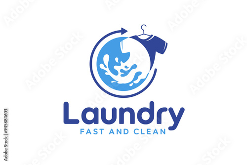 Laundry logo design template. Clothes and water splash illustration for laundry service logo