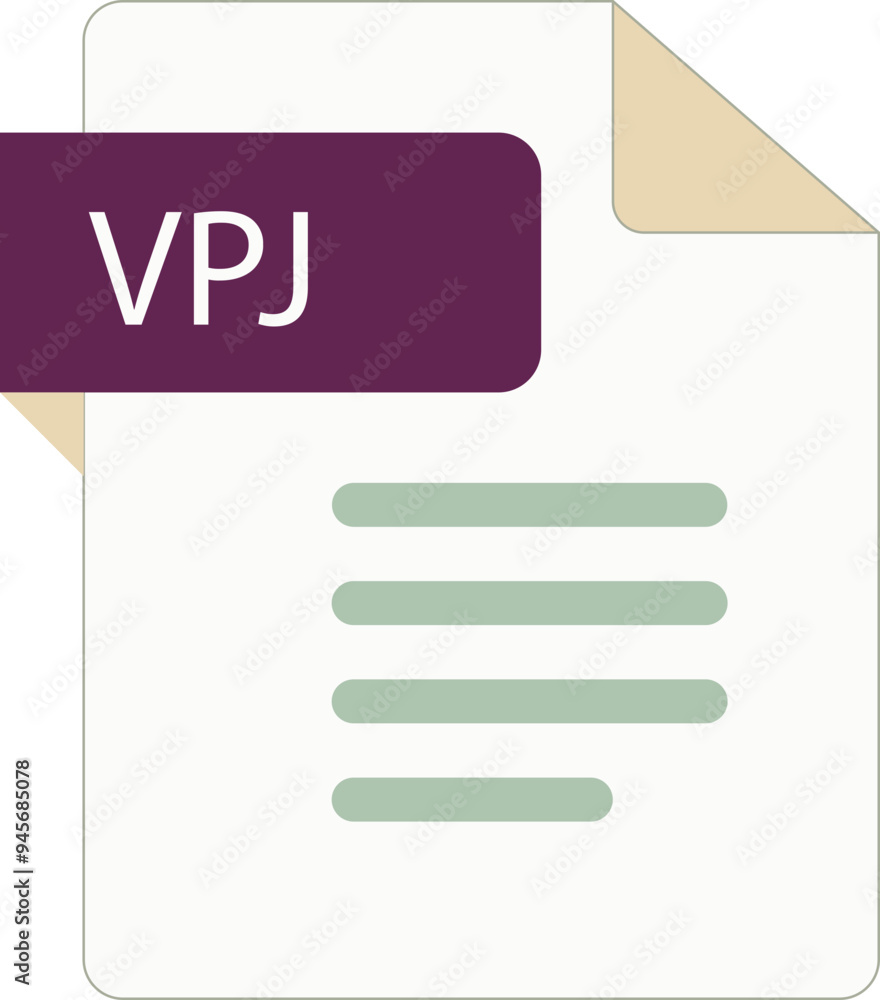 VPJ File icon with folded style document VPJ File icon with folded style document
