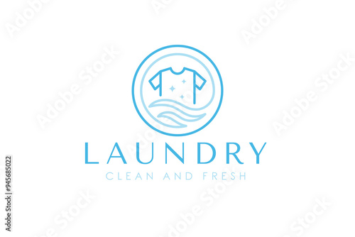 Creative simple laundry logo design template. Clothes, water, and washing machine logo concept