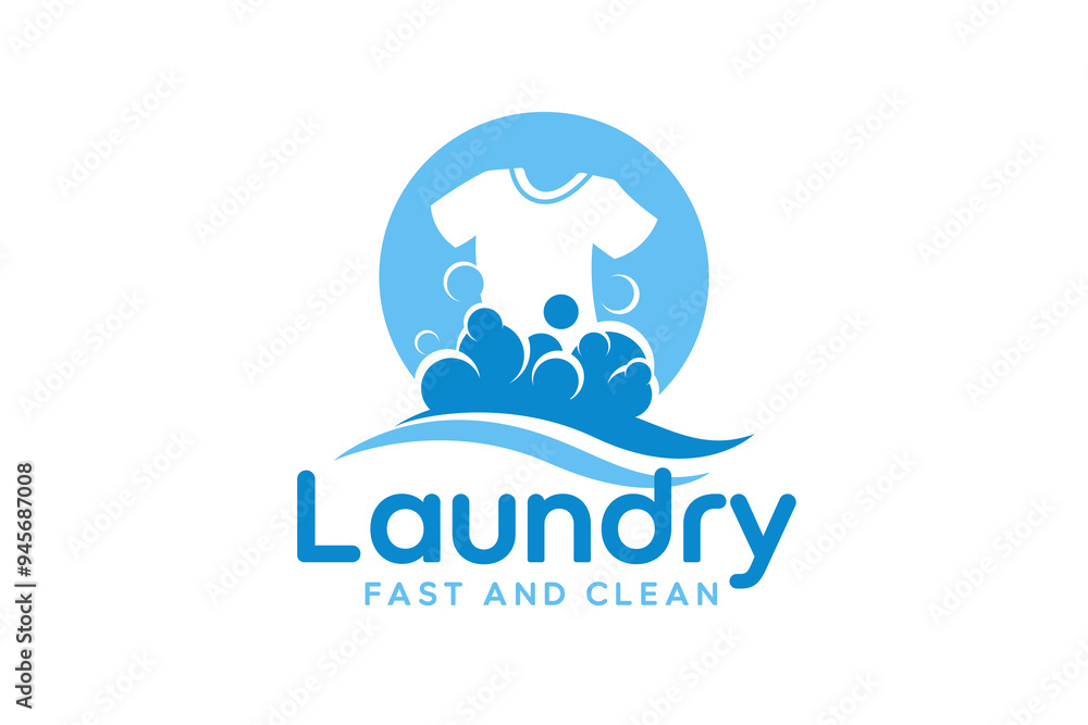 Laundry logo design template. Clothes with detergent bubbles illustration for laundry logo concept Laundry logo design template. Clothes with detergent bubbles illustration for laundry logo concept