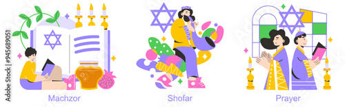 Rosh Hashanah. Flat Vector Illustration