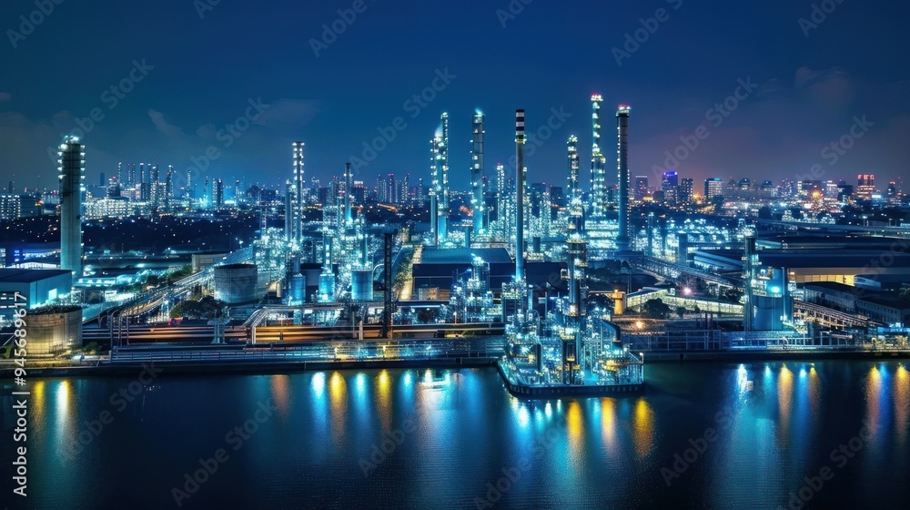 Industrial Complex Illuminated at Night Industrial Complex Illuminated at Night