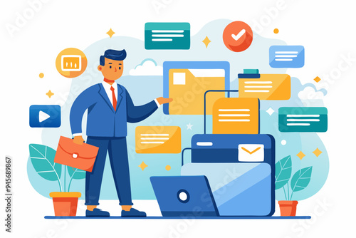 Organize files folder or archive document to be index, administration work, plan or file management, arrange online data or paperwork concept, businessman organize document file into archive folders
