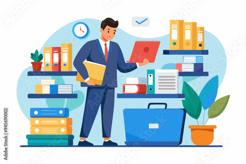 Organize files folder or archive document to be index, administration work, plan or file management, arrange online data or paperwork concept, businessman organize document file into archive folders
