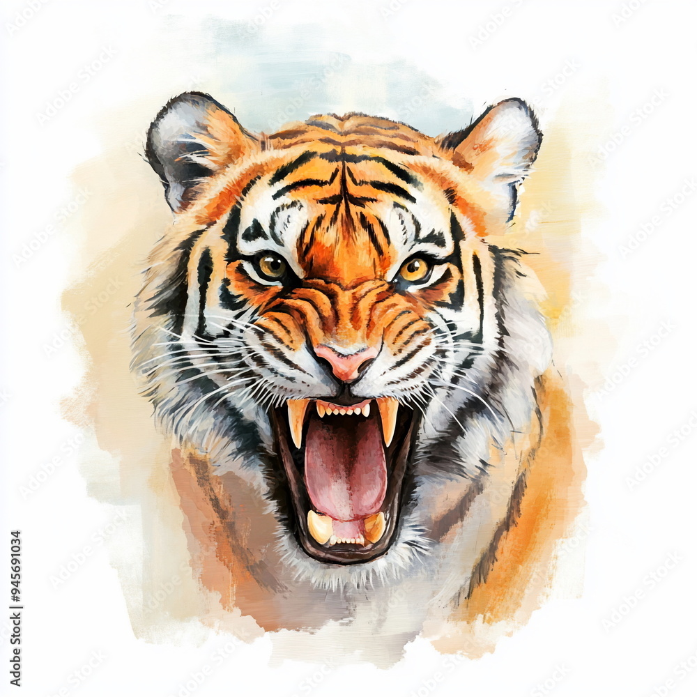 Naklejka premium Roaring Tiger Watercolor.