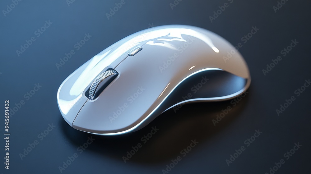 Sleek White Computer Mouse on Dark Desk Sleek White Computer Mouse on Dark Desk