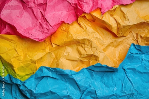 Wallpaper Mural Crumpled multicolored paper texture background with vibrant blue, green, yellow, and red sections Generative AI Torontodigital.ca