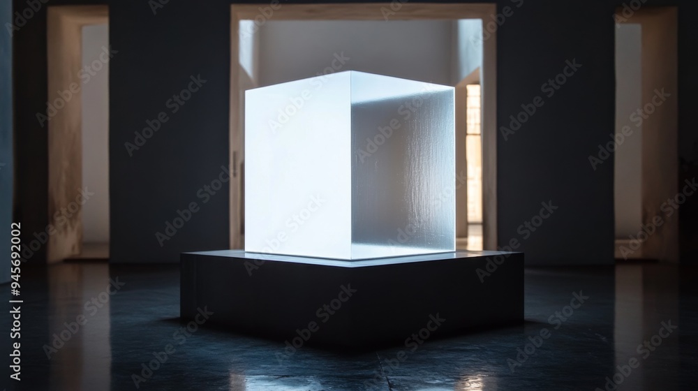 Illuminated Abstract Sculpture in Dimly Lit Room Illuminated Abstract Sculpture in Dimly Lit Room