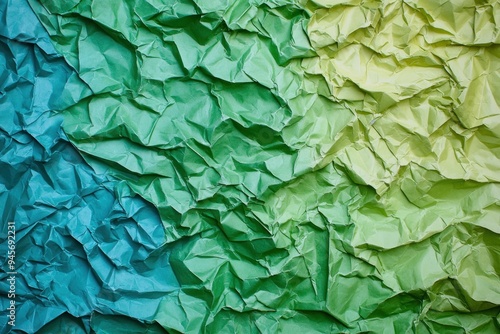 Crumpled green paper texture background with gradient shading and rough surface Generative AI