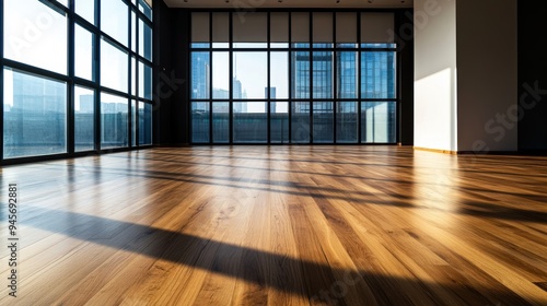 Wallpaper Mural Sunlit Spacious Urban Empty Room With Wooden Floor And Large Windows During Daytime Torontodigital.ca