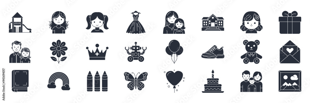 National Daughter Day icons set, Included icons as Baby Girl, Crayon, Rainbow, Flower and more symbols collection, logo isolated vector illustration National Daughter Day icons set, Included icons as Baby Girl, Crayon, Rainbow, Flower and more symbols collection, logo isolated vector illustration